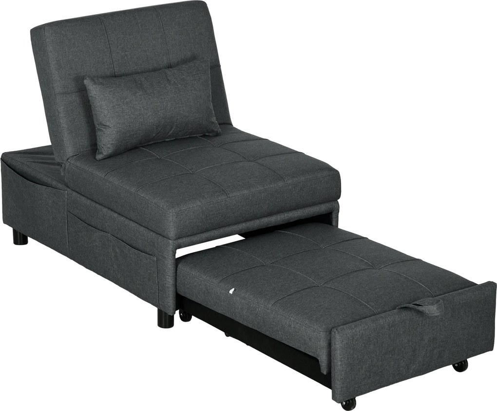 HOMCOM Fotoliu convertibil 1 loc fotoliu-pat cu spătar reglabil, șezut căptușit și pernă, gri | Aosom Romania