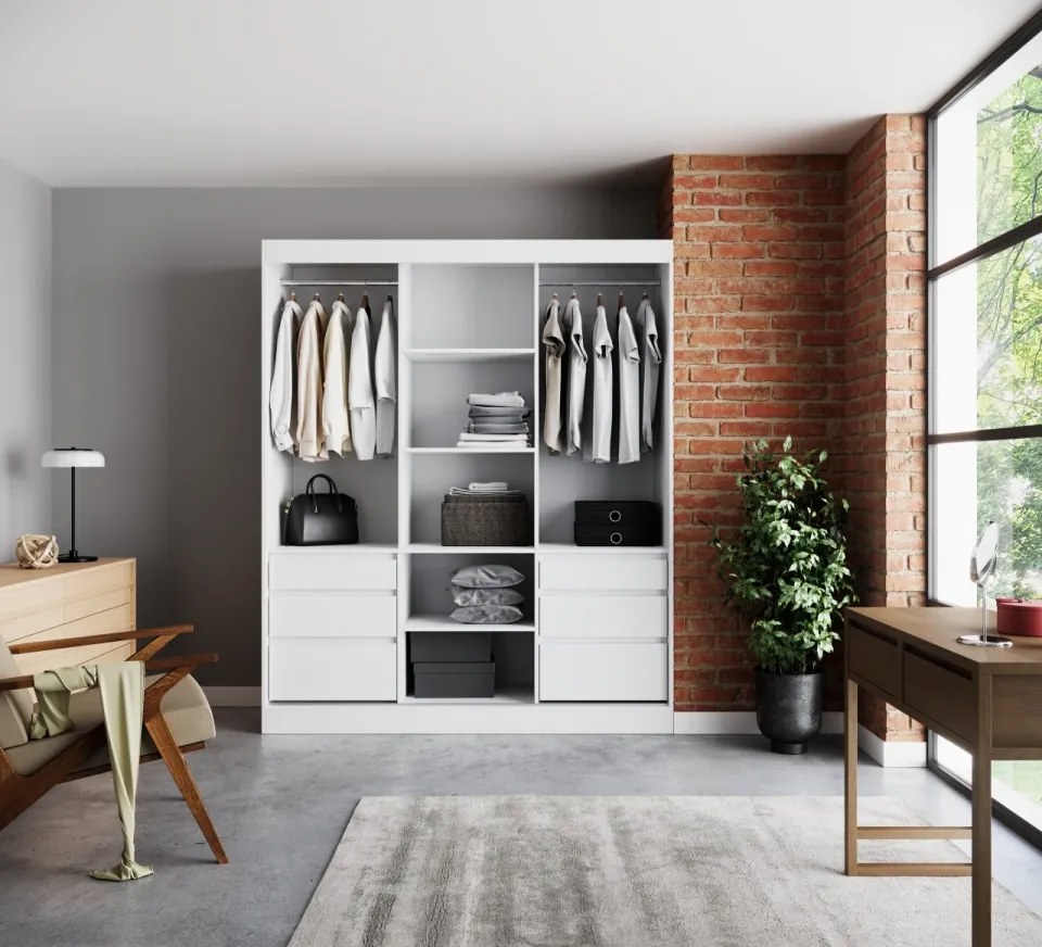 Dulap cu usi glisante si oglinda Haidar, ADRK Furniture (Culoare: Alb, Dimensiuni: 180x216 cm)