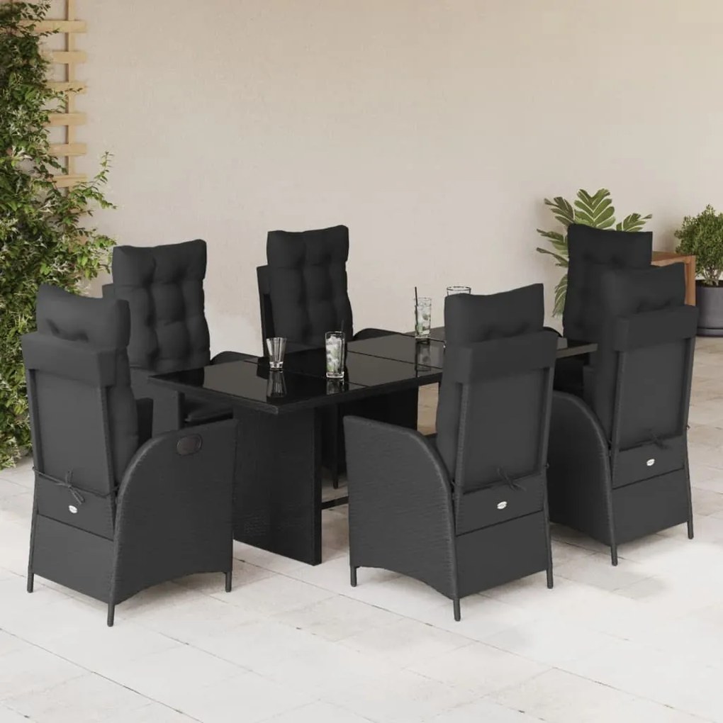 3213115 vidaXL Set mobilier de grădină cu perne, 7 piese, negru, poliratan