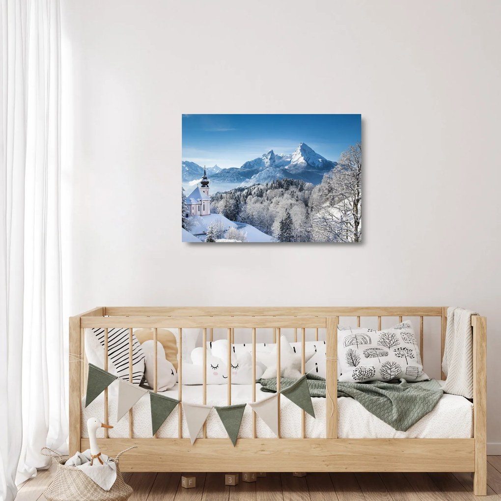 Tablou pe sticlă - O privire asupra peisajului de iarnă (70x50 cm)