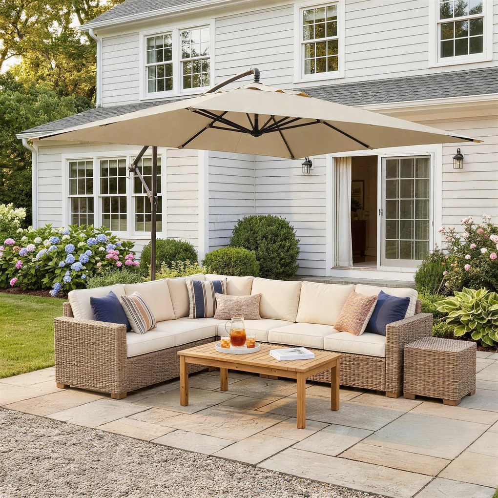 Outsunny Umbrelă Suspendată cu Orificii de Ventilaţie, Bază în Cruce şi Manivelă, 3x2 m, Bej | Aosom Romania