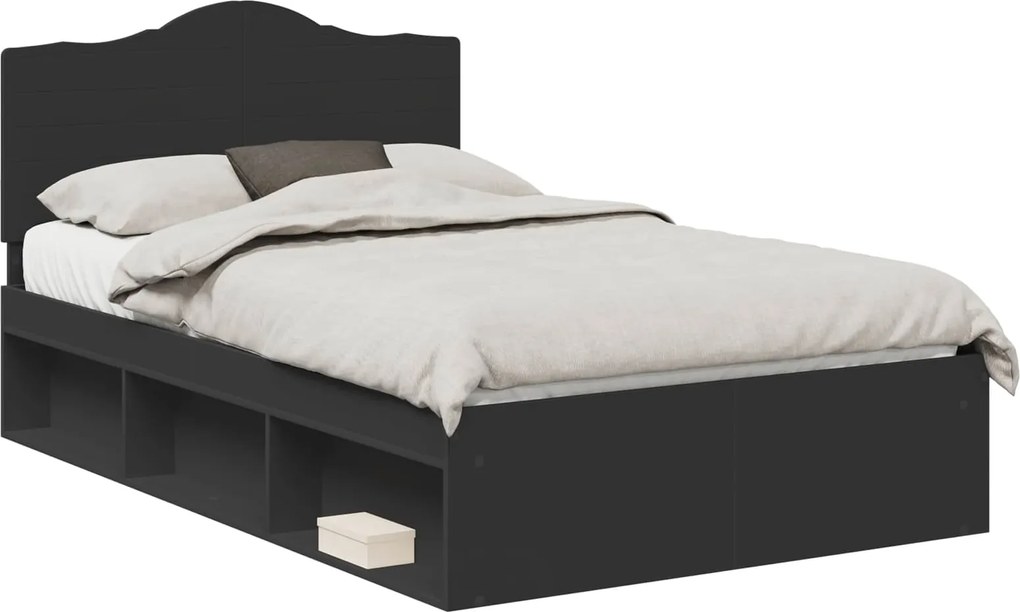 vidaXL Cadru de pat cu headboard Negru 120 x 190 cm Lemn de pin masiv