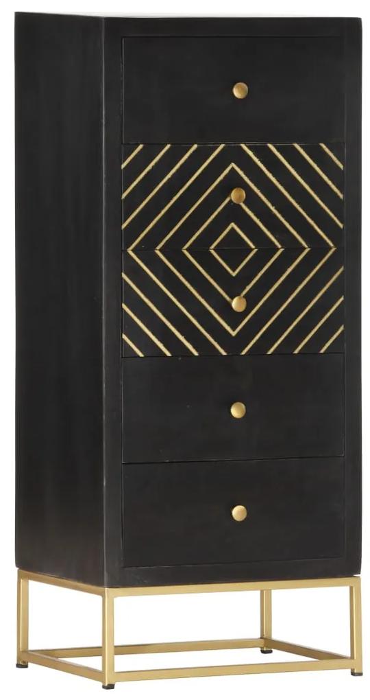 286513 vidaXL Dulap cu sertare, negru și auriu, 45x30x105 cm, lemn de mango