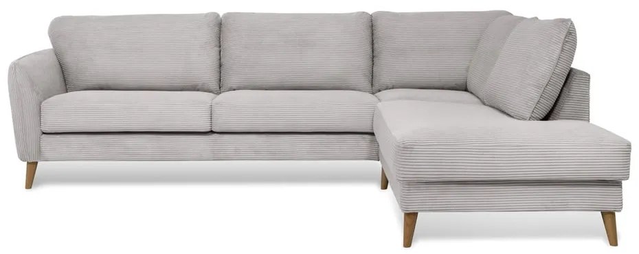 Colțar gri deschis cu tapițerie din catifea reiată (cu colț pe partea dreaptă) Paris – Scandic