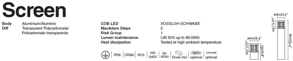 Stalp LED iluminat exterior simetric 360º wide IP65 SCREEN 80cm 2700K DALI
