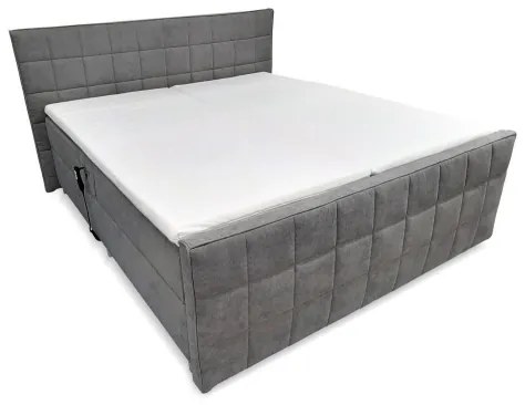 Pat tapițat reglabil electric HELEN 180x200 cm, gri, cu saltele și topper