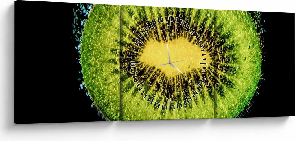 Tablou - detailu cu kiwi în apă (cu ceas) (90x30 cm)