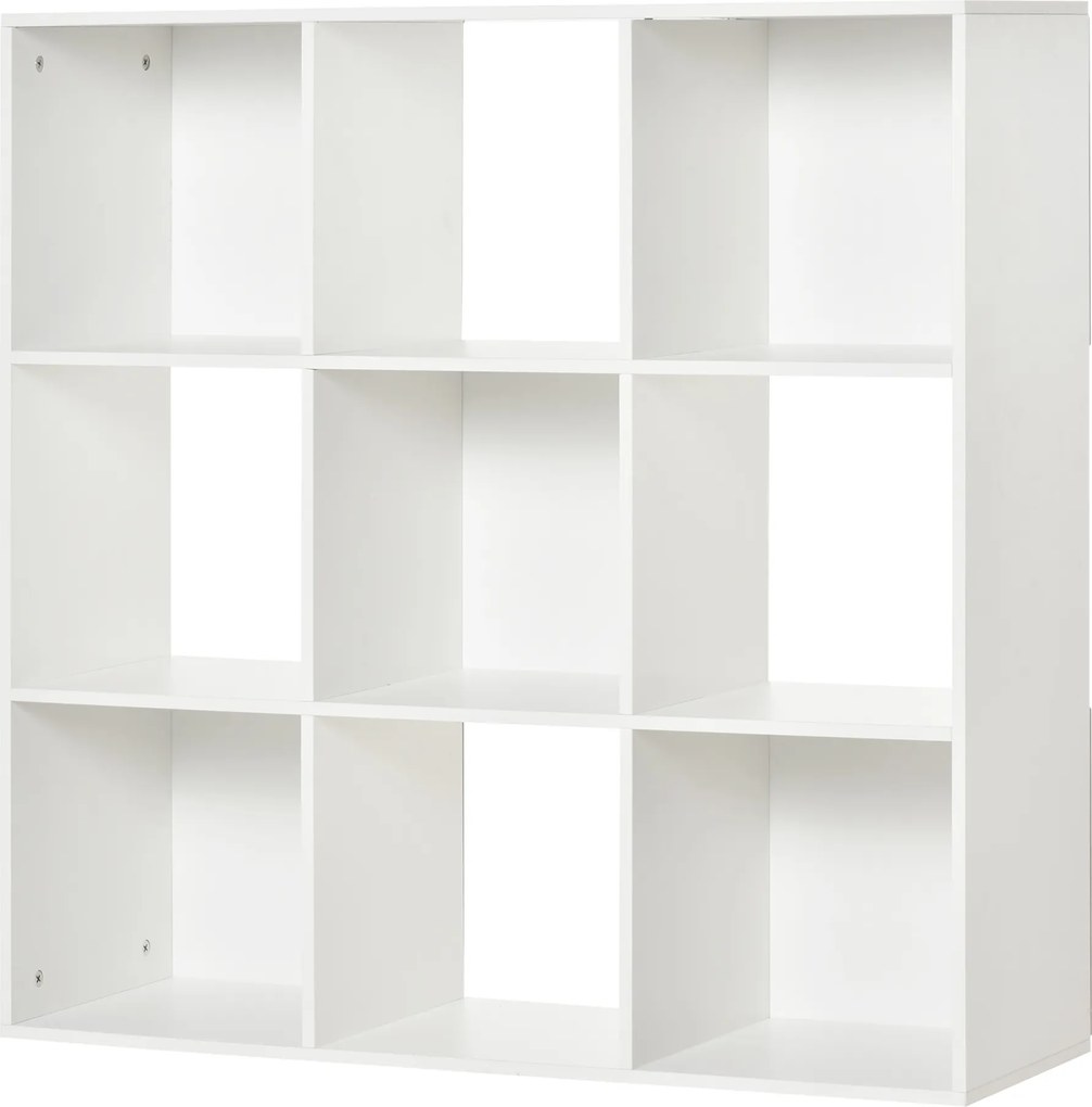 Biblioteca Albă pentru Casa si Birou, Raft cu Design Modern cu 9 Compartimente din Lemn, 91,5 x 29,5 x 91,5 cm HOMCOM | Aosom Romania