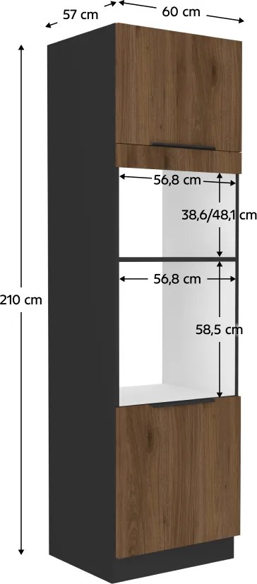 Dulap înalt pentru cuptor şi cuptor cu microunde, nuc okapi/negru, MENZO 60 DPM-210 2F