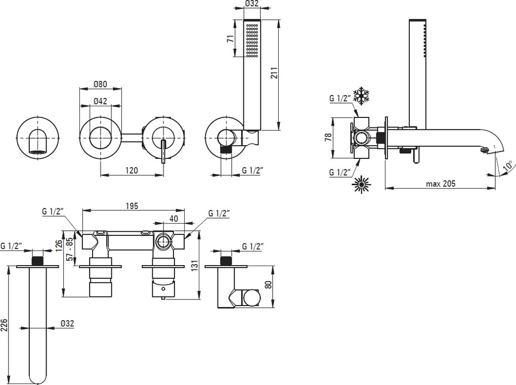 Baterie pentru cada ingropata, 4-orificii, bronz periat, Deante Silia