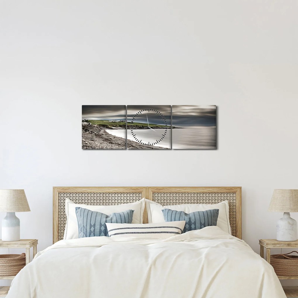 Tablou cu lac în amurg (cu ceas) (90x30 cm)