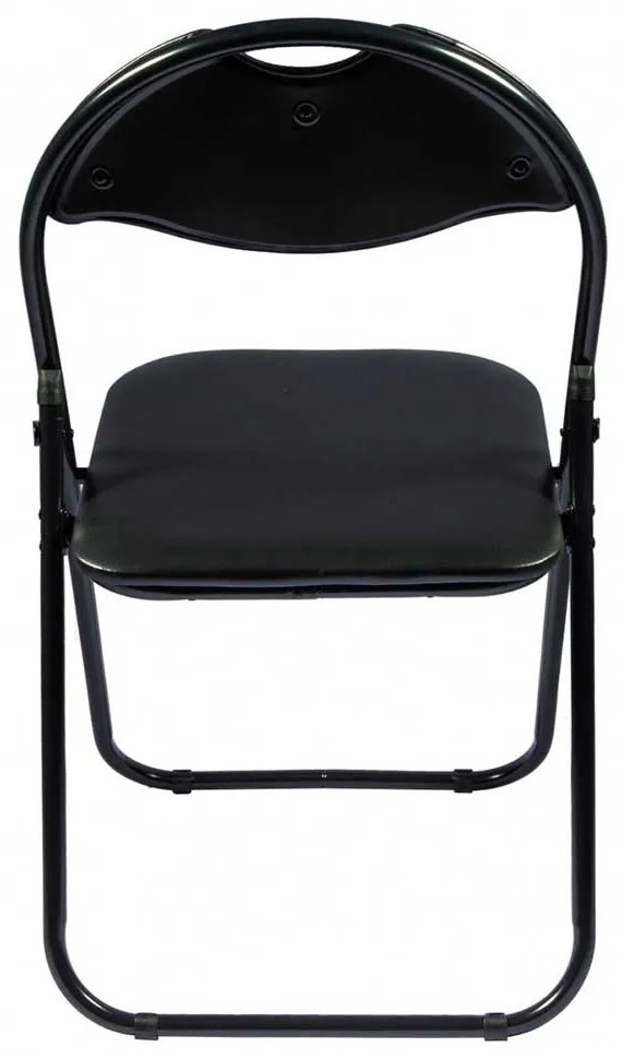 SCAUN PLIANT NEGRU, TAPITAT PIELE ECOLOGICA, CADRU METALIC