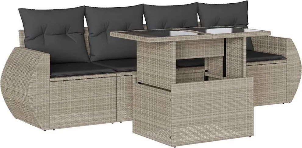 vidaXL Set canapele de grădină cu perne, 5 piese gri deschis poliratan