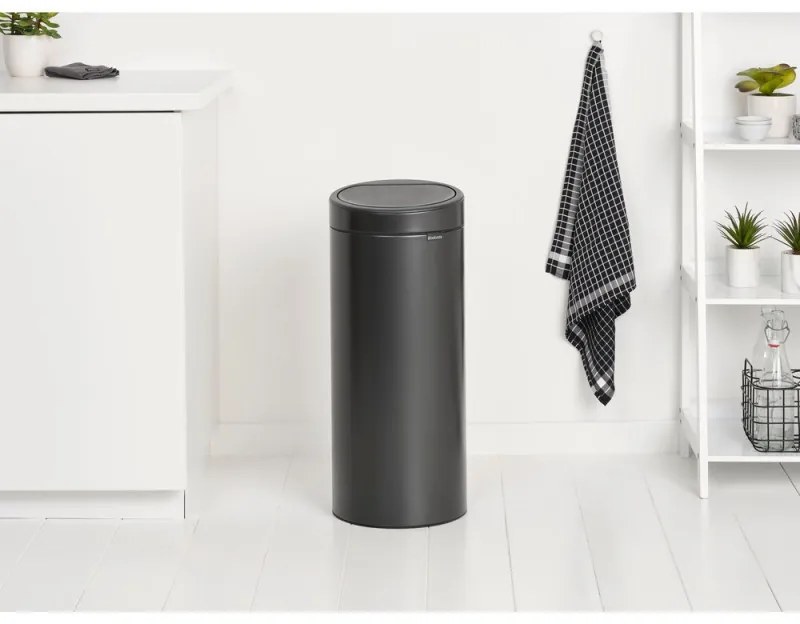 Cos de gunoi Brabantia Touch Bin New 1008860, 30 L, Inchidere silentioasa si lina, Gri inchis