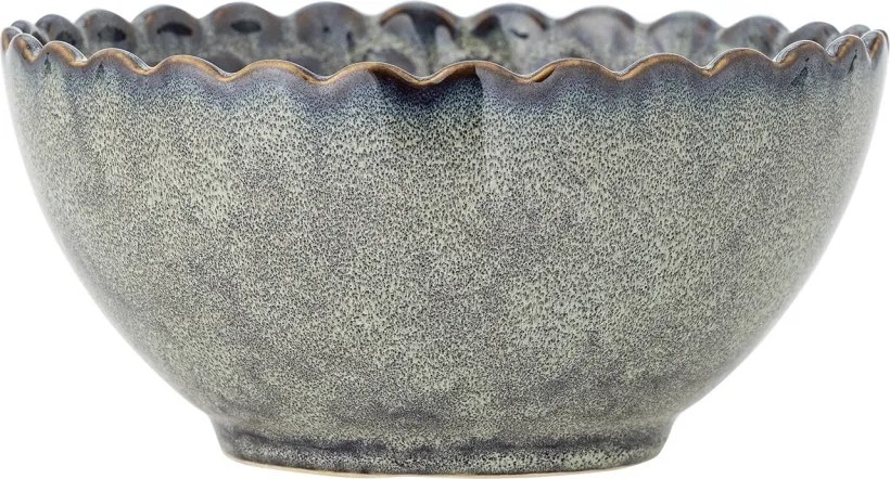 Set 4 boluri din ceramică, gri, margine ondulată și model marin în relief, glazură reactivă, 7,5 x 15,5 cm, „Katrina”
