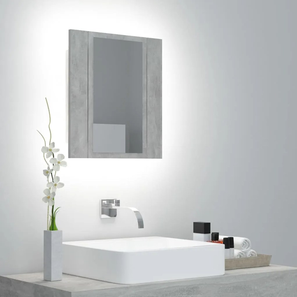 vidaXL Dulap de baie cu oglindă &amp; LED, gri beton, 40x12x45 cm acril