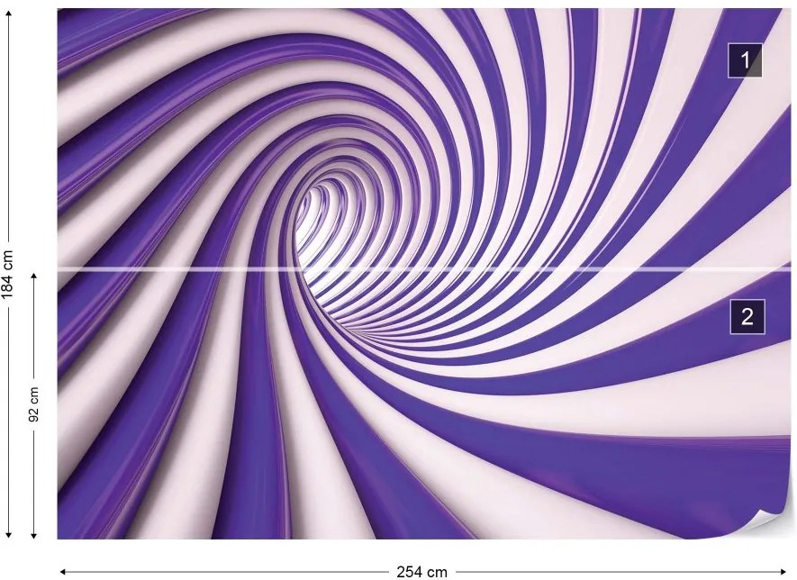 Fototapet GLIX - 3D Swirl Tunnel Purple And White + adeziv GRATUIT Tapet nețesute - 254x184 cm