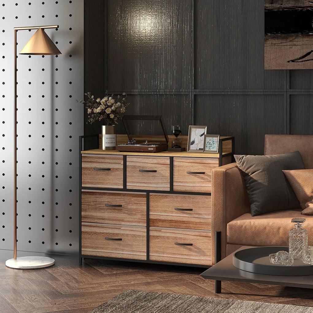 HOMCOM Comodă 7 sertare mobilier de depozitare sertar în țesătură pliabil - structură oțel negru - 98 x 29 x 85 cm | Aosom Romania