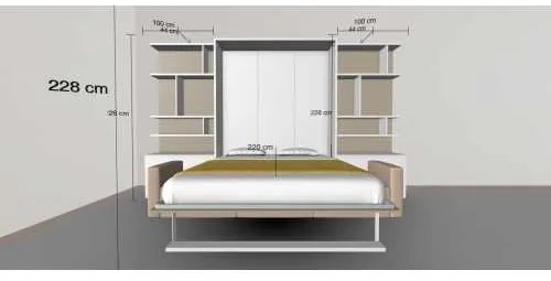 Set pat rabatabil dublu cu somiera inclusa, canapea 3 locuri si 2 biblioteci(100 cm) - ROYAL XL 160 - SOFA & BIG BOOKCASES SET (160X200)