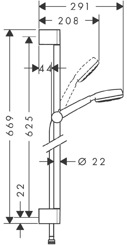 Set de dus cu bara 65 cm Hansgrohe, Crometta 100, para si furtun, crom