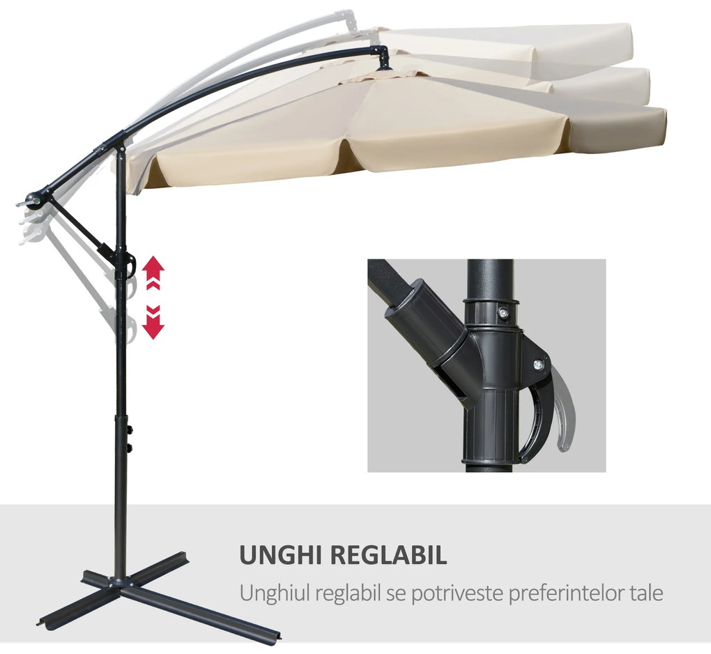 Outsunny Umbrelă de Soare pentru Grădină cu Braț Lateral din Metal, Baldachin Ajustabil, Φ265x265cm, Maro Deschis | Aosom Romania