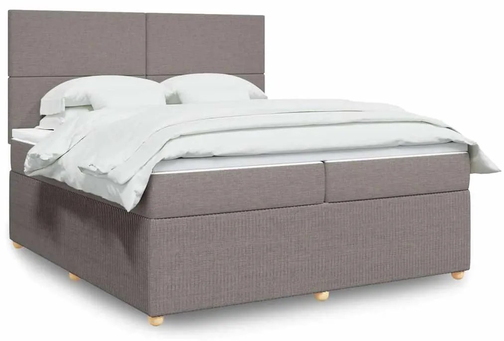 vidaXL Pat box spring cu saltea, gri taupe, 200x200 cm, textil
