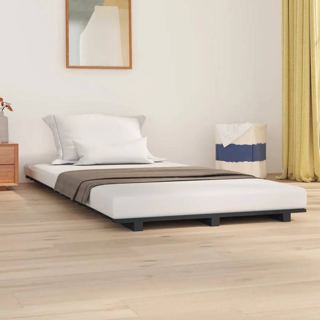 824595 vidaXL Cadru de pat, gri, 75x190 cm, lemn masiv de pin