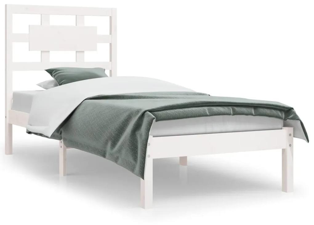 3107339 vidaXL Cadru de pat, alb, 90x200 cm, lemn masiv de pin