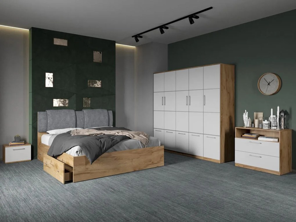 Set mobila dormitor complet Alb/Stejar Adapto C09