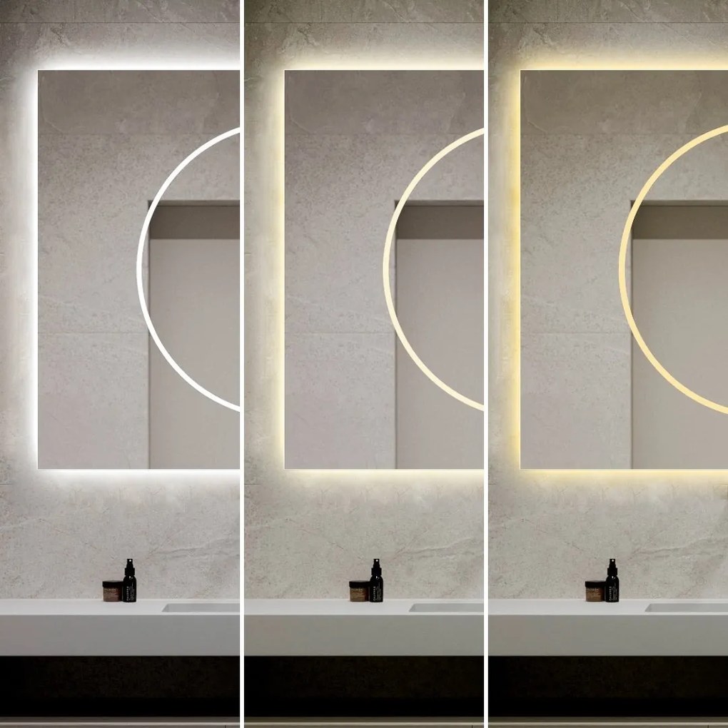 🪞 Oglindă LED cu Touch și Funcție Dezaburire, 3 Tipuri de Lumină – 100x80 cm, Model J193-10080 Smack