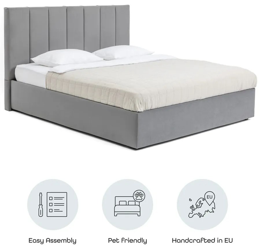 Pat matrimonial gri tapițat cu spațiu de depozitare cu somieră 180x200 cm Thessa Bold Line – Bonami Selection