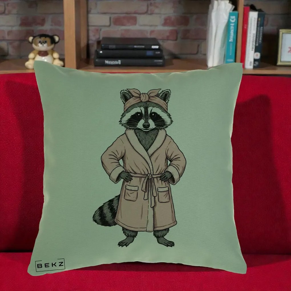 Perna Decorativa Albinuta Kawaii Vesela, 40x40 cm, Verde, Husa Detasabila, Perna Inclusa, BEKZ®