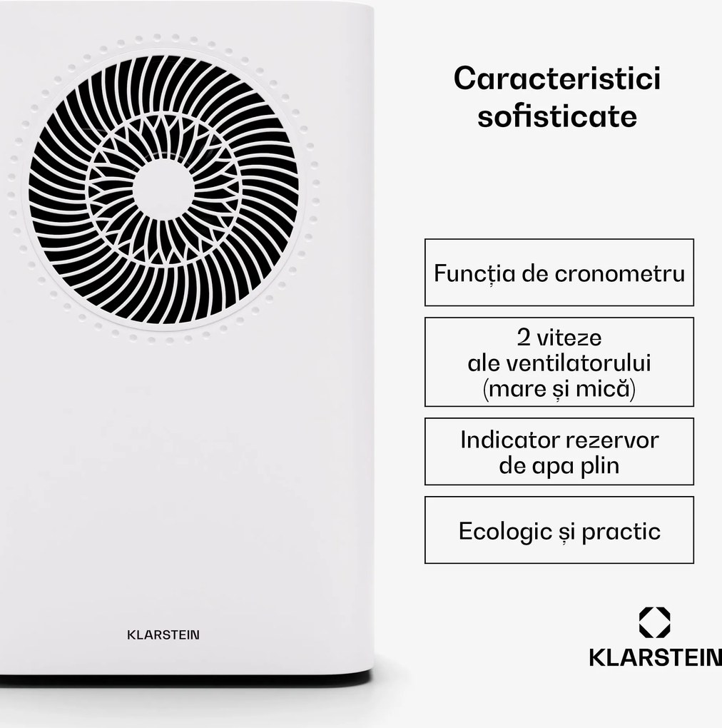 Klarstein CircleDry Smart 12 L dezumidificator, 12 L/zi, 260 W, 25-30m², WiFi, timer, filtru