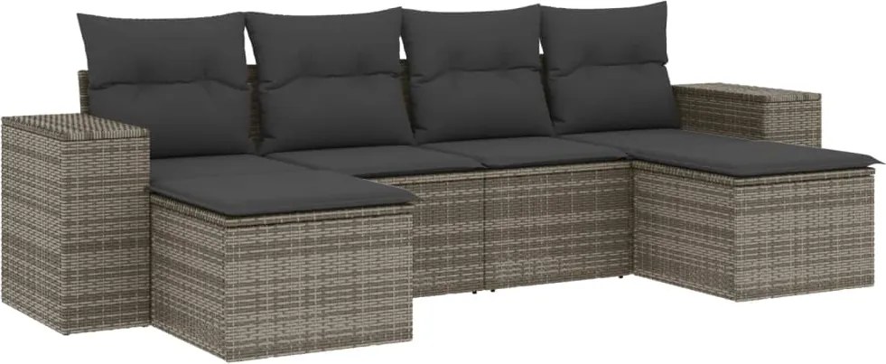 vidaXL Set mobilier grădină cu perne, 6 piese, gri, poliratan