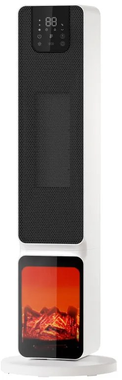 Aeroterma ceramica coloana ELITE ECHTD-1378, 2000W, 20 m², Afisaj LED cu efect de flacara, Oscilatie automata, PTC ceramic, Telecomanda, Alb/Negru