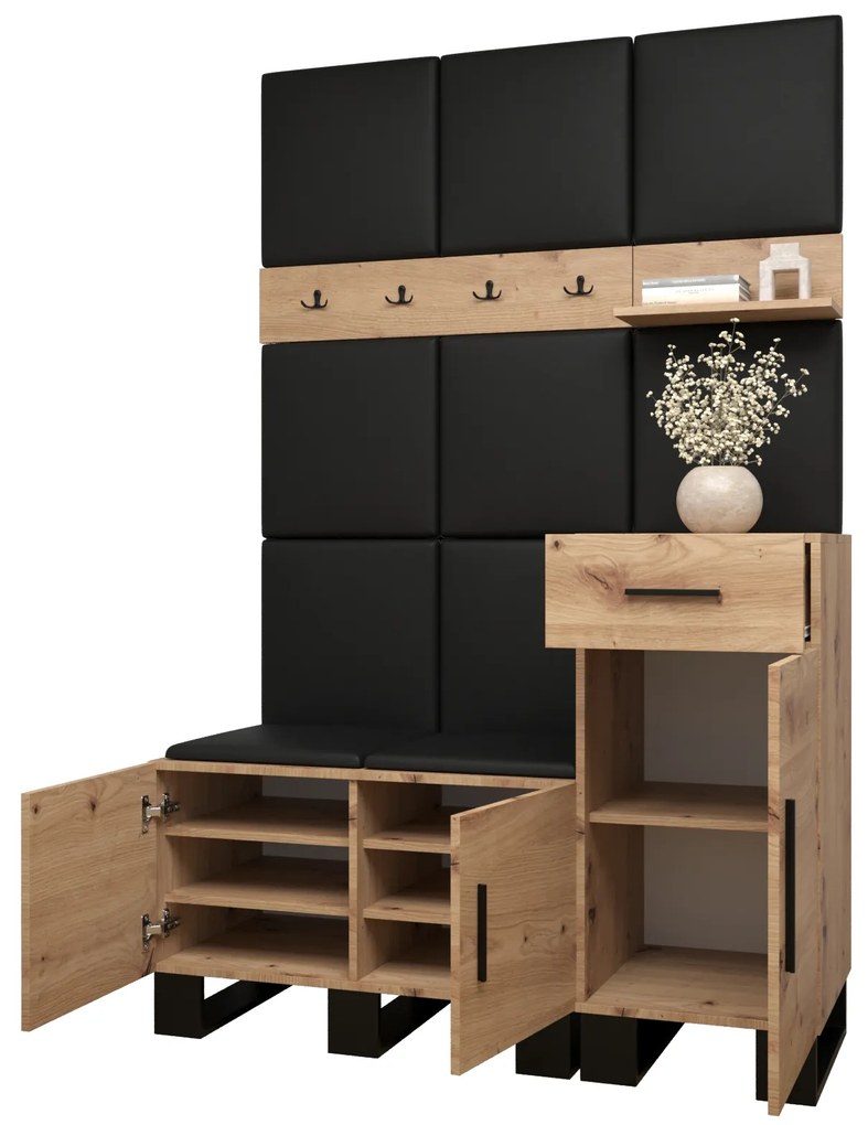 Set mobilier pentru hol Amanda 5 (Stejar artisan + piele ecologică Negru). 1085901