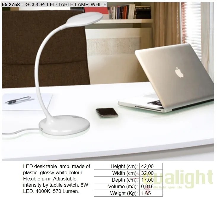 Veioza LED / Lampa de birou LED 4000K SCOOP WHITE SV-552758
