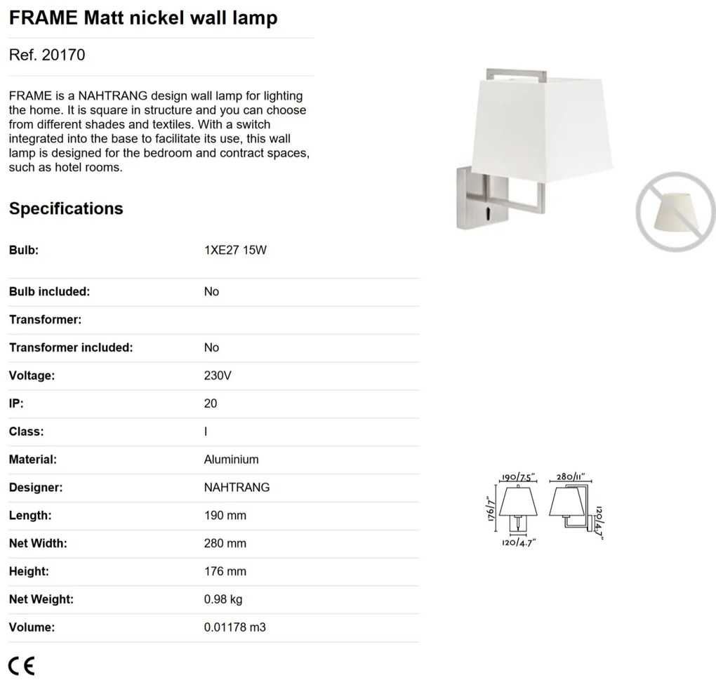 Aplica de perete eleganta design clasic FRAME nickel/negru