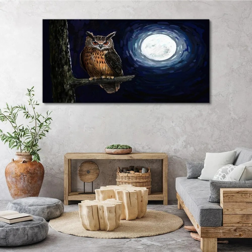 Tablou canvas ramură de copac bufniță noapte lună