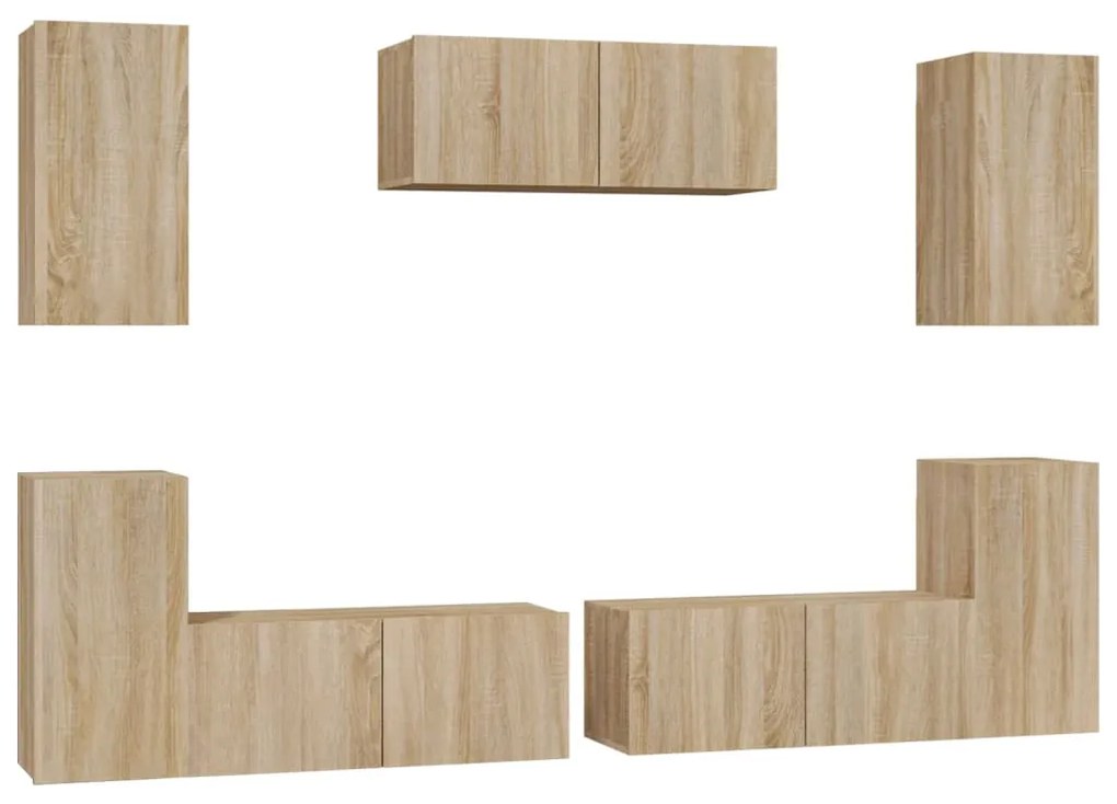 3114304 vidaXL Set dulapuri TV, 7 piese, stejar sonoma, lemn prelucrat