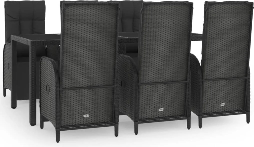 vidaXL Set mobilier de grădină cu perne, 7 piese, negru, poliratan