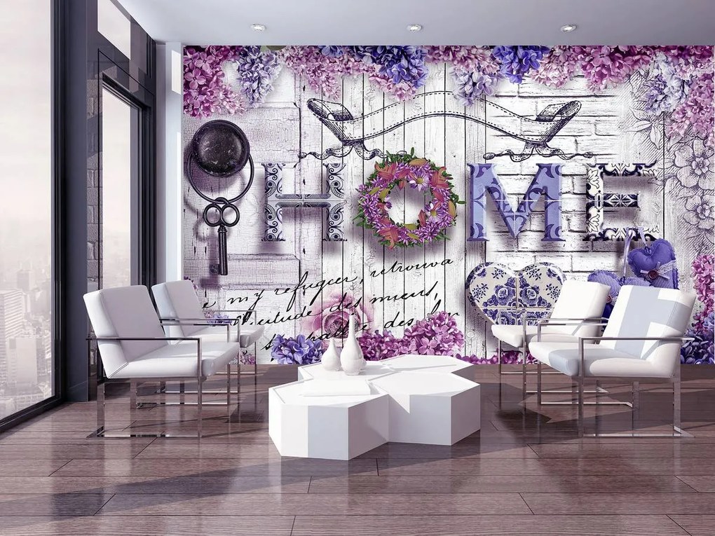 Fototapet - Home - inscripție florală (254x184 cm)