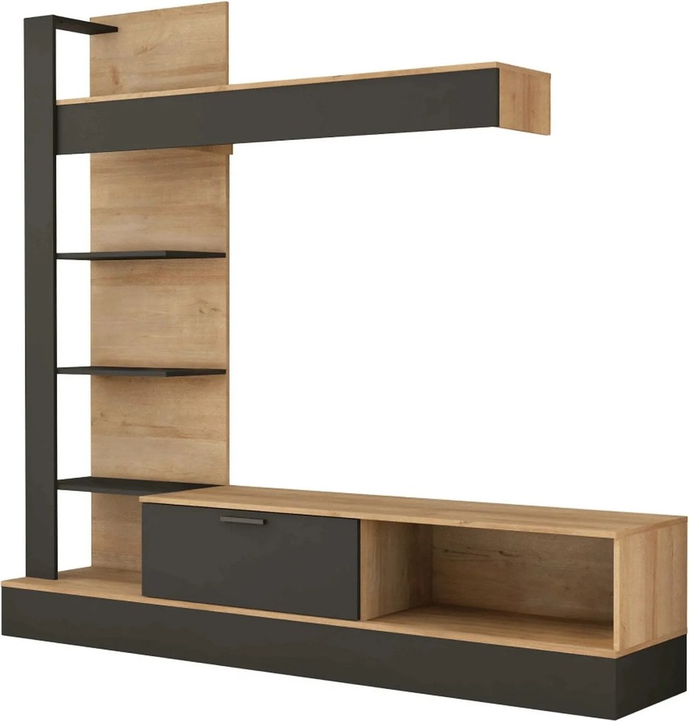 Mobilier living GELUZA, stejar riviera/negru, PAL melaminat, 3 piese,