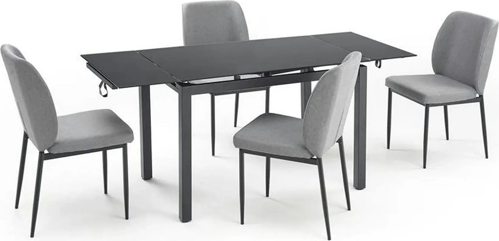 Set masa extensibila cu 4 scaune JASPER, gri/negru, stofa clasica/stic