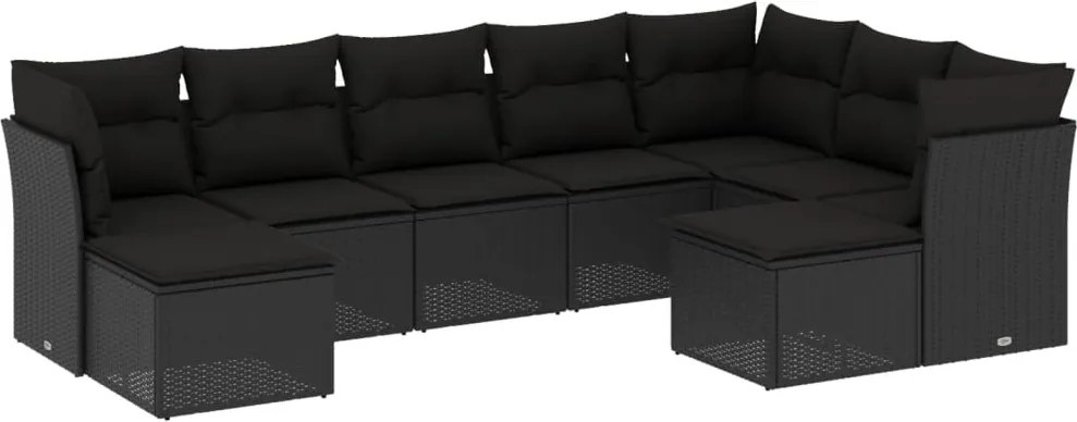 vidaXL Set mobilier de grădină cu perne, 9 piese, negru, poliratan