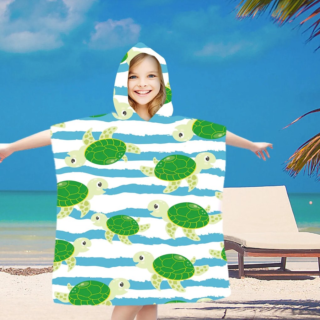 Poncho pentru copii TURTLES verde 60x90 cm