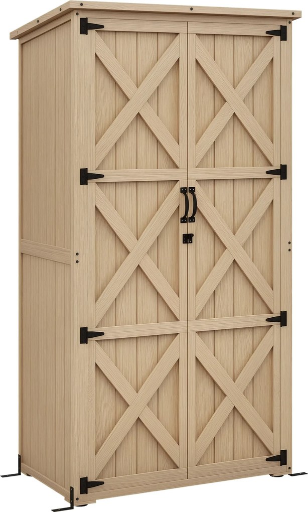 Outsunny Dulap de grădină adăpost magazie pentru unelte 90L x 54.5P x 161/168,5H cm 2 rafturi acoperiș bitumat etanș lemn de pin autoclavizat | Aosom Romania