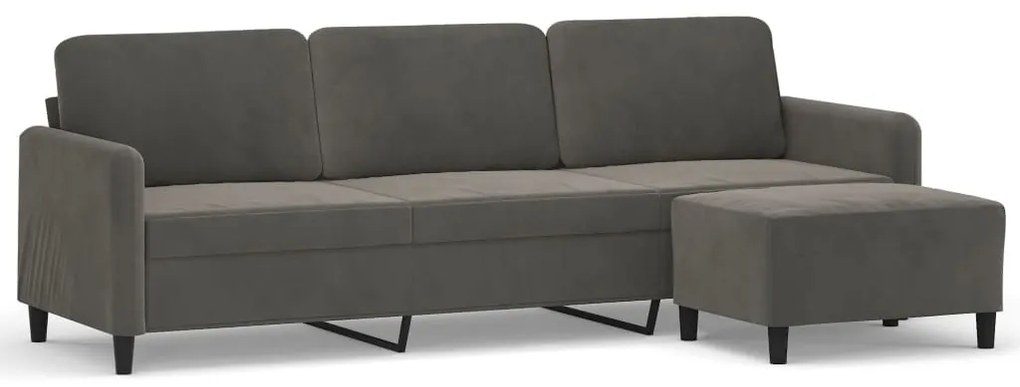 3153578 vidaXL Canapea cu 3 locuri și taburet, gri închis, 210 cm, catifea