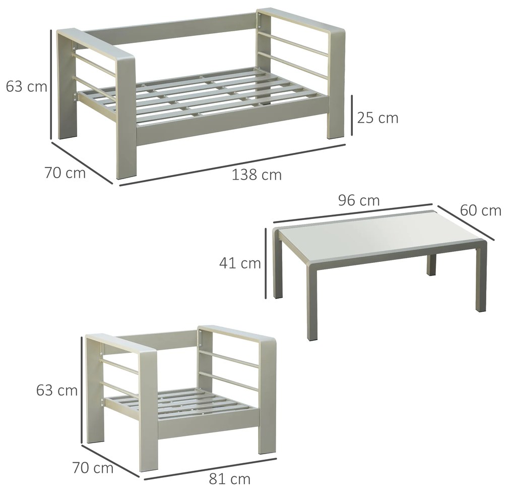 Outsunny Set de mobilier de gradina din 4 piese, cadru de aluminiu, mobilier de curte, cu sezut cu perne gros, 2 scaune | Aosom Romania