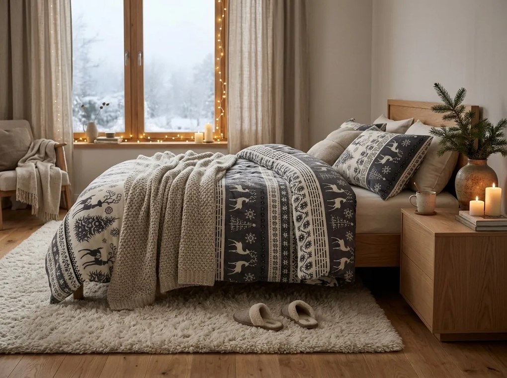 Lenjerie cocolino CHRISTMAS DEER gri Dimensiune lenjerie de pat: 70 x 90 cm | 140 x 200 cm